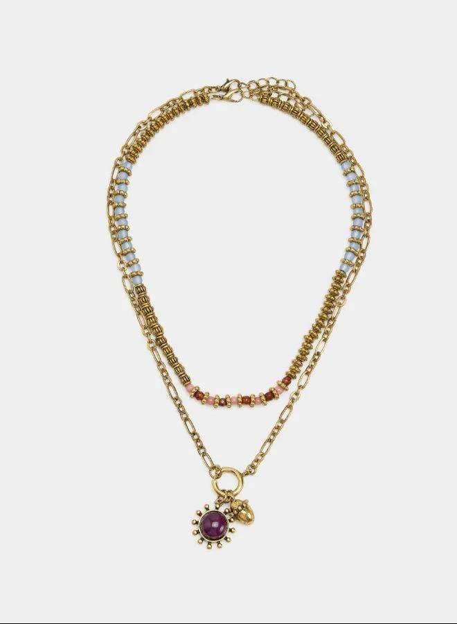 بارفوا مجموعة من القلائد مع خرز حجري متعدد الألوان