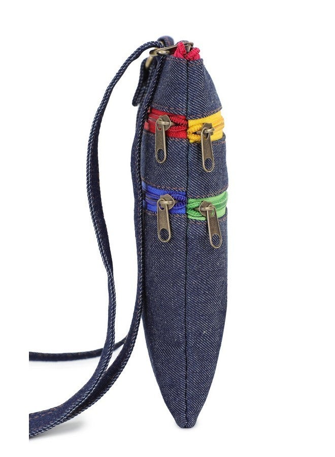 K London Denim Women Cross-Body Sling Bag (178_dnm_blu_red_pink_zips) - Image 3