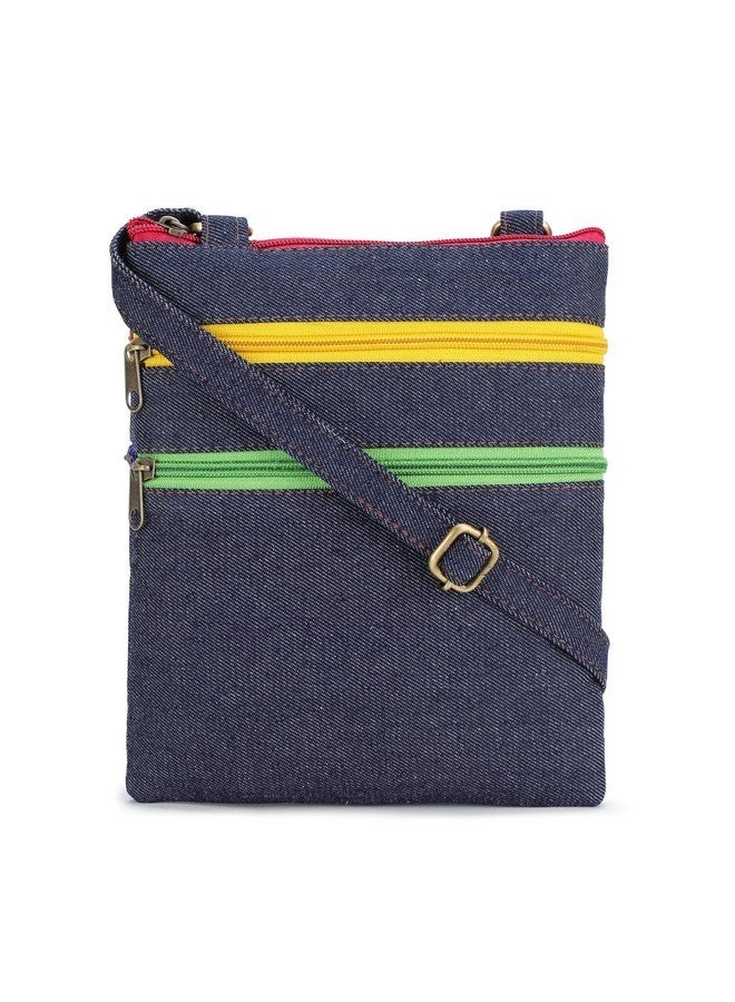 K London Denim Women Cross-Body Sling Bag (178_dnm_blu_red_pink_zips) - Image 1