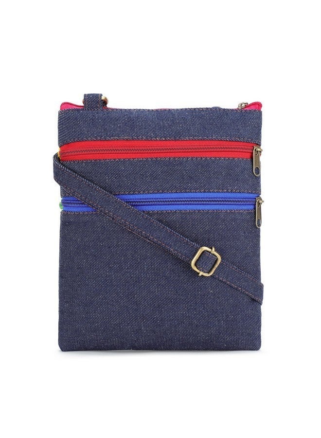 K London Denim Women Cross-Body Sling Bag (178_dnm_blu_red_pink_zips) - Image 2