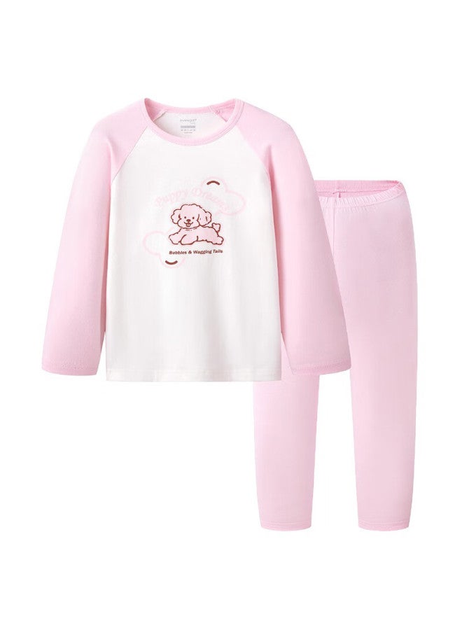 Threegun Kids Class A Soft Stretch Cotton Crew Neck Boys Girls Underwear Set Pink 120 - Image 1
