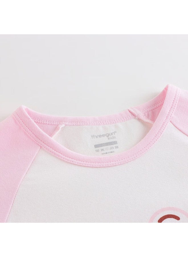 Threegun Kids Class A Soft Stretch Cotton Crew Neck Boys Girls Underwear Set Pink 120 - Image 2