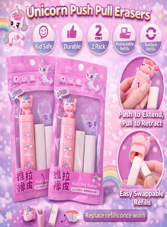 Radiance Unicorn Push Pull Rubber Eraser for Kids | Cute Cartoon Pencil Erasers | Smooth & Smudge-Free Erasing | School Stationery Gift for Boys & Girls | Pack of 2 - Image 2