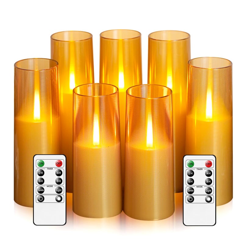 kakoya Flameless LED Candles Upgraded Realistic Flickering Flame7Pcs Battery Operated Candles with Remote TimersLED Pillar Candles for Home DecorChristmasand PartiesGold - Image 2