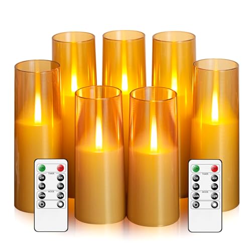 kakoya Flameless LED Candles Upgraded Realistic Flickering Flame7Pcs Battery Operated Candles with Remote TimersLED Pillar Candles for Home DecorChristmasand PartiesGold - Image 1