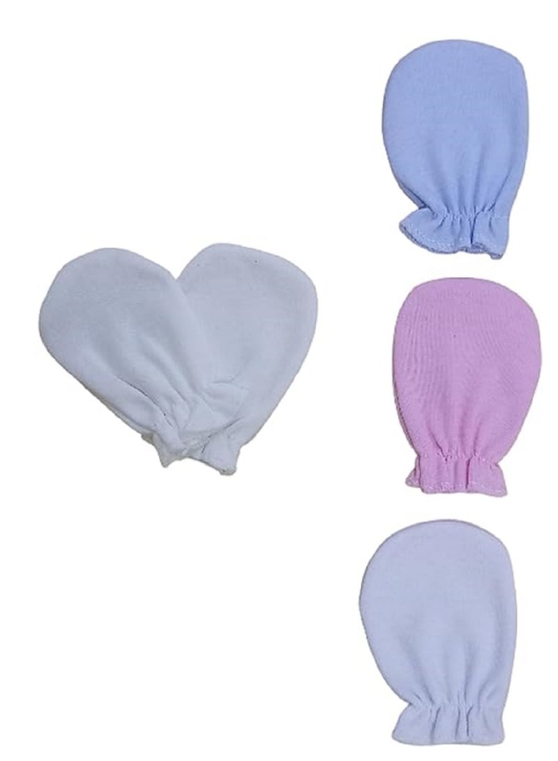 Set of 4 Pairs of Anti-Scratch Gloves for Kids, Soft Cotton, Blue-White-Pink-Sky Blue, Suitable for Boys and Girls  - Image 1