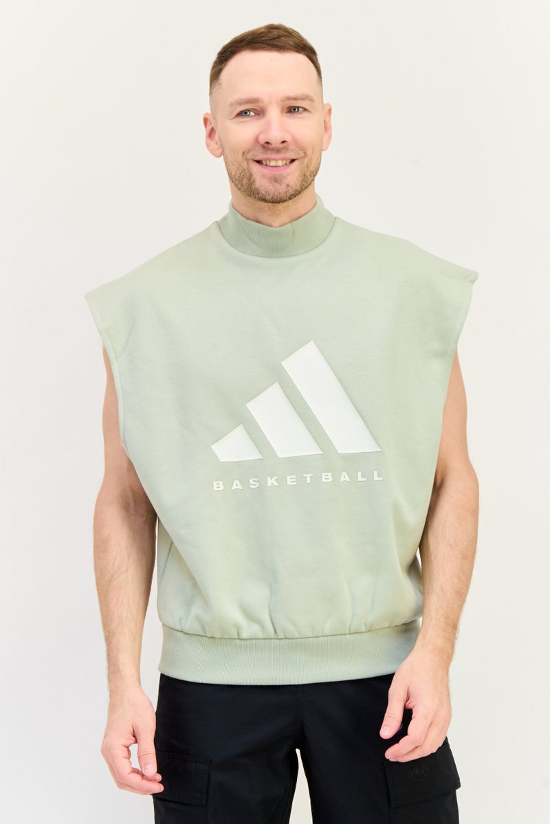 Adidas Men Sportswear Fit Sleeveless Basketball Sweatshirt, Light Green  - Image 1