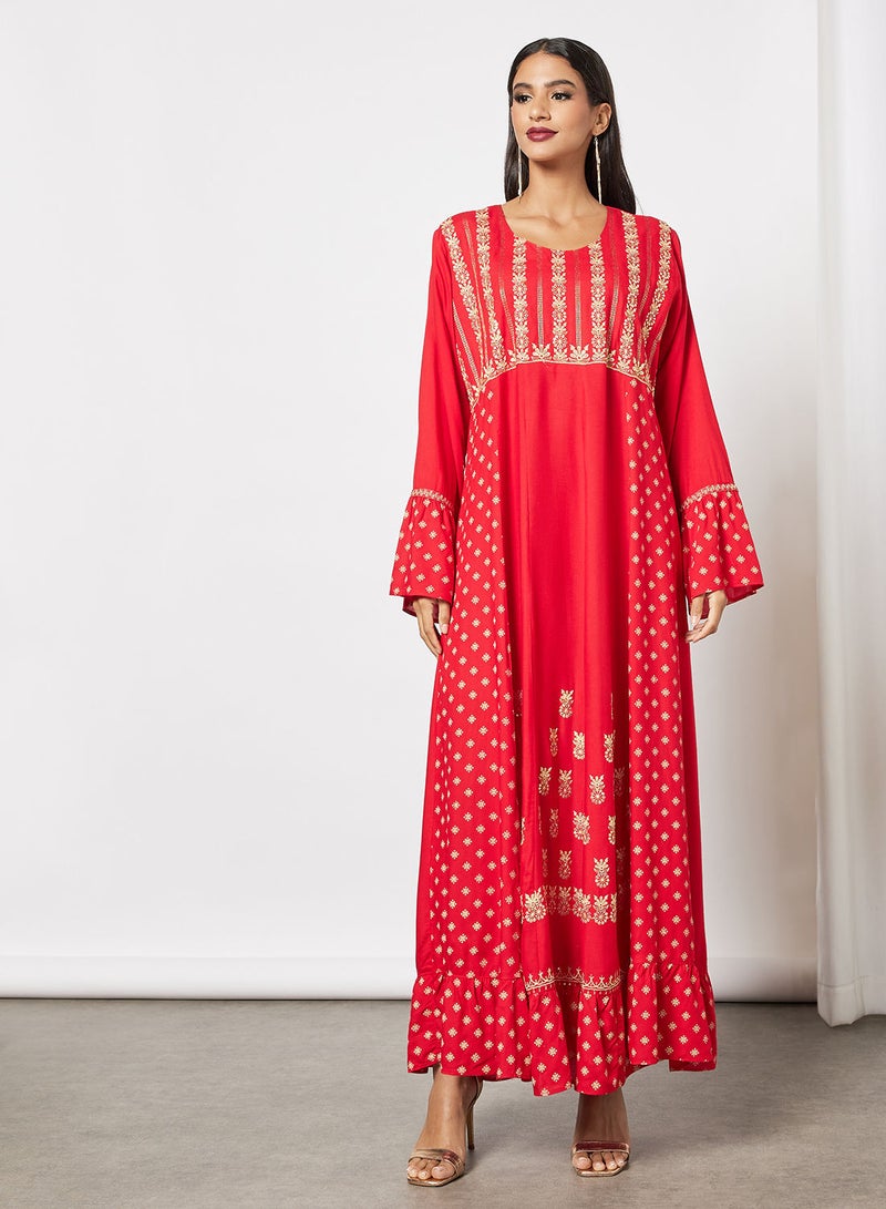 HANA & SARA Embroidered Jalabiya Dress  With Sheila  - Image 1