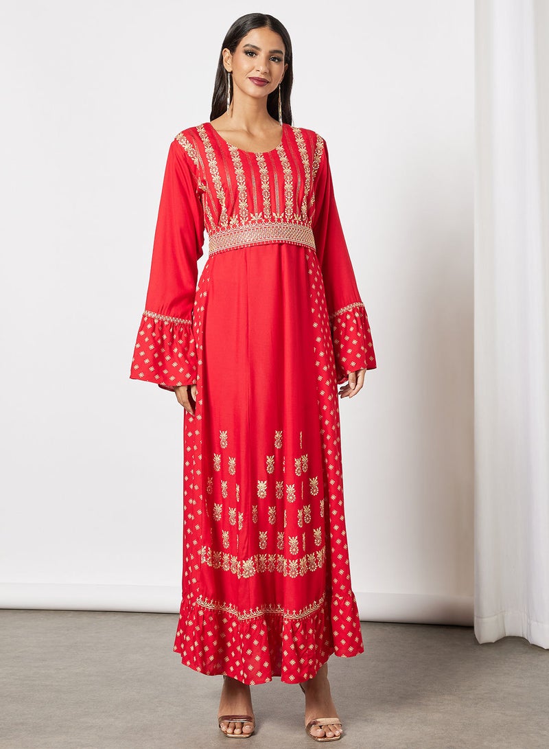 HANA & SARA Embroidered Jalabiya Dress  With Sheila  - Image 5