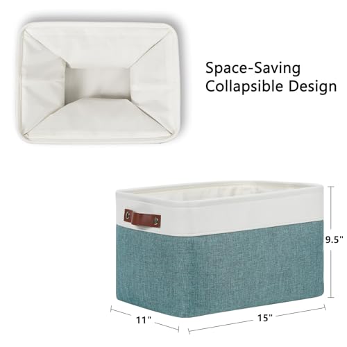 DULLEMELO Storage Baskets for OrganizingRectangular Fabric Storage Bins with Handles for OfficeBedroom3Pack 15 inch X 11 inch X 95 inch WhiteDark Green - Image 3