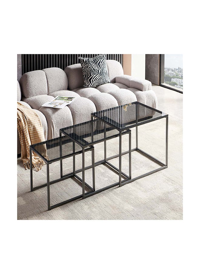 Home Box Melody 3-Piece Glass Top Nesting Table Set 58 x 52 x 46 cm  - Image 1