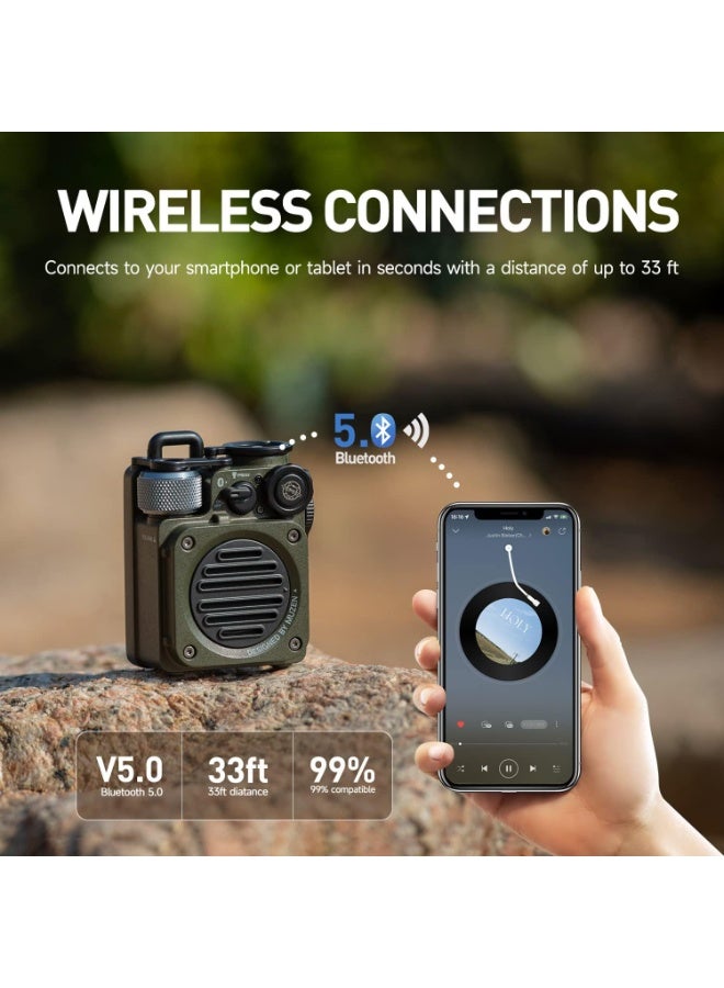 Portable Small Bluetooth Speaker, Wild Mini Rugged Outdoor Travel Wireless Waterproof Speakers with Flashlight, Crystal Clear Stereo Sound, Metal Wild Cool Look, for Camping, Hiking,Adventure - Image 3