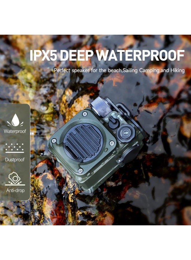 Portable Small Bluetooth Speaker, Wild Mini Rugged Outdoor Travel Wireless Waterproof Speakers with Flashlight, Crystal Clear Stereo Sound, Metal Wild Cool Look, for Camping, Hiking,Adventure - Image 4