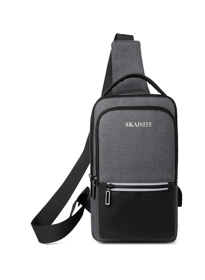 Skaista A stylish, water-resistant shoulder bag for men and women – lightweight, multi-pocket, suitable for travel, work, and university. Made of Oxford cloth – dark gray. - Image 1