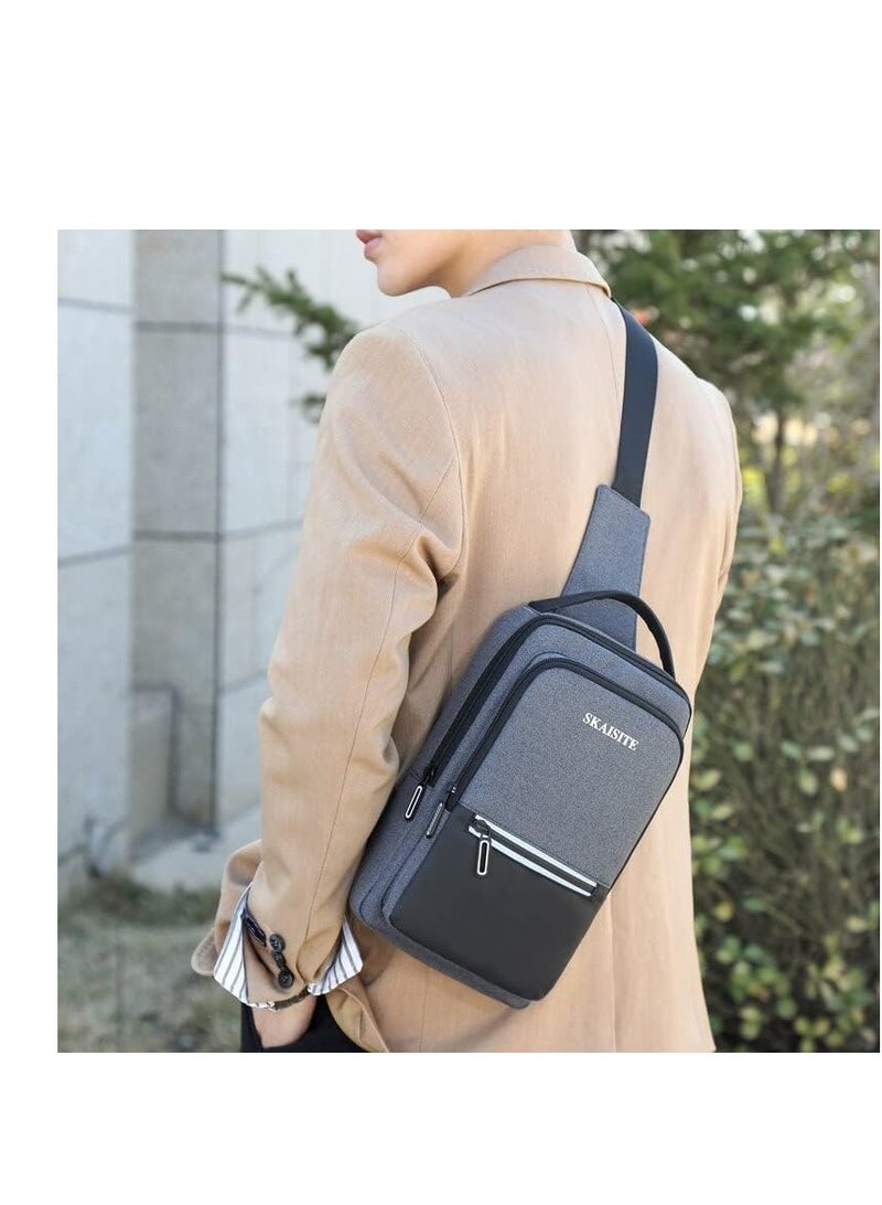 Skaista A stylish, water-resistant shoulder bag for men and women – lightweight, multi-pocket, suitable for travel, work, and university. Made of Oxford cloth – dark gray. - Image 3