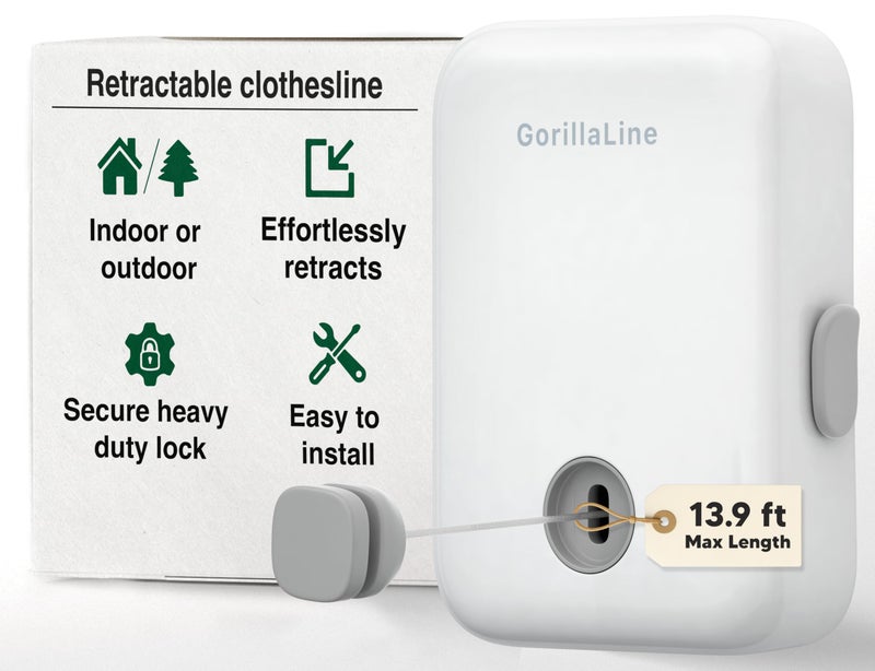 GorillaLine Retractable Clothesline Indoor Outdoor Clothes Line Heavy Duty Clothes Drying Laundry Line Wall Mounted Drying Rack Clothing Line