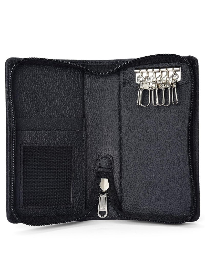(Sarvika PU Leather Key Case Pouch Wallet Keychain Key pouch holder Men and Women Key Pouch Holder  Bank Locker Key Pouch with 6 Hooks Zipper Closure  - Image 1