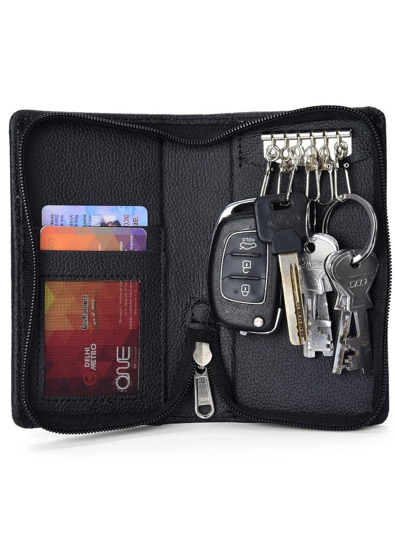 (Sarvika PU Leather Key Case Pouch Wallet Keychain Key pouch holder Men and Women Key Pouch Holder  Bank Locker Key Pouch with 6 Hooks Zipper Closure  - Image 2