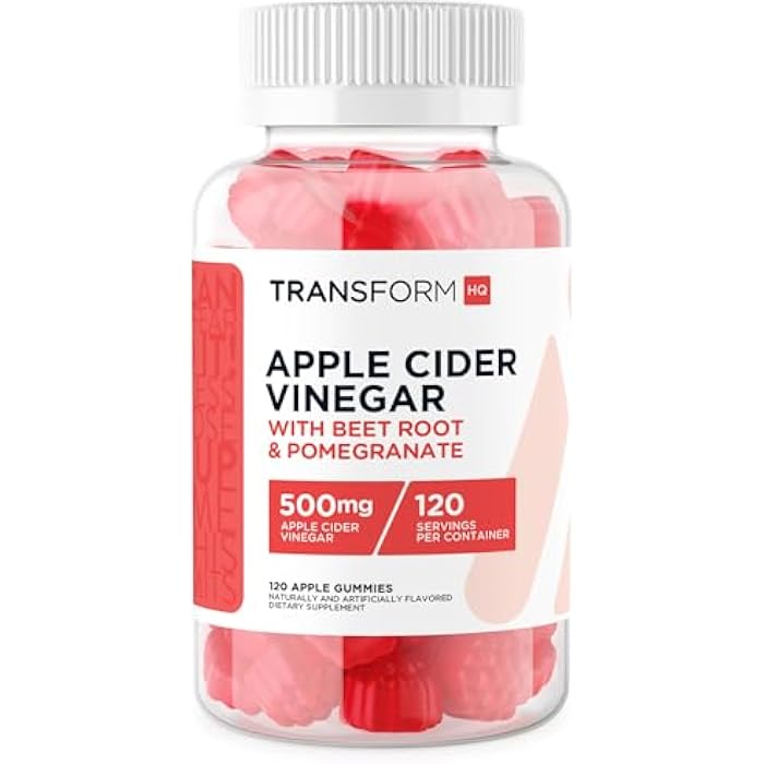 TransformHQ Apple Cider Vinegar Gummies (120 Servings, 500mg Per Serving) - Gluten Free, Non-GMO - Image 1