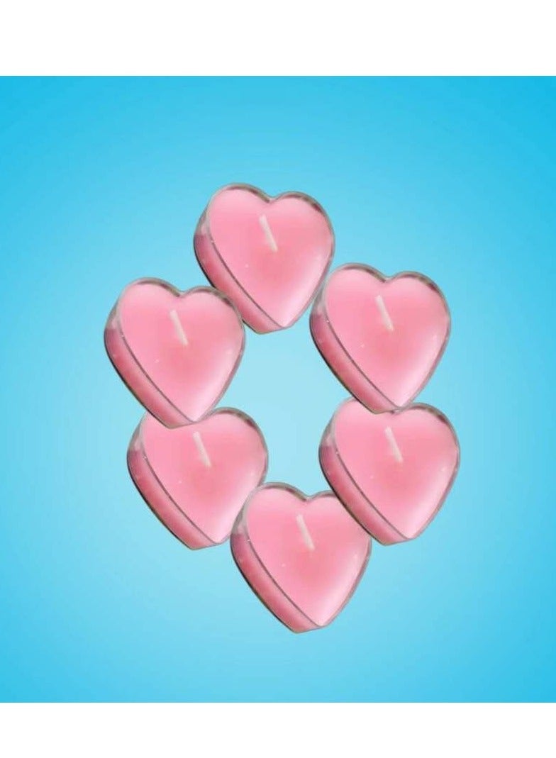Heart Shape Pink Color (6 Pcs) PVC Candle Set Romantic Scented Candles for Valentine's Day, Party Celebration  - Image 1