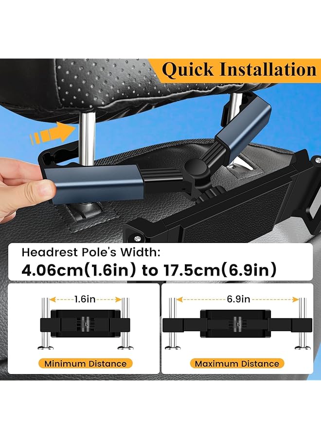 Aputue Car Headrest Tablet Holder, Extendable Car Tablet Headrest Mounts, 360 Rotation Adjustable Tablet Car Mount For Back Seat, Compatible With All Car 4.7-12.9 Inch Tablets, Phones, Switch  - Image 4