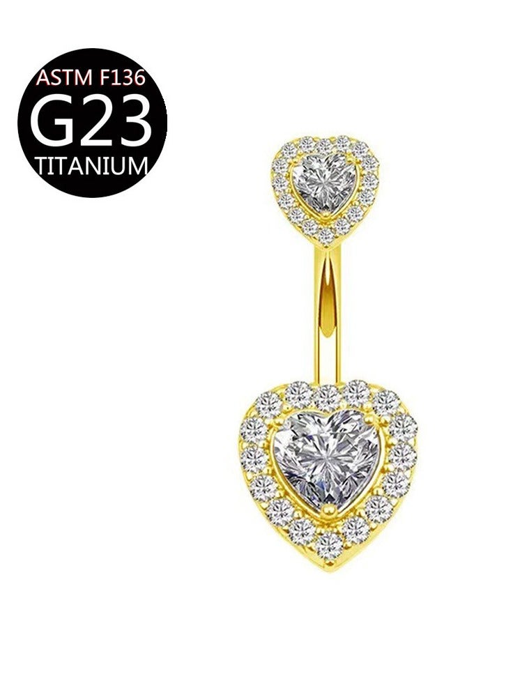 إينوشا زر بطن من التيتانيوم الطبي على شكل قلب - مرصع بـ zirconia البراق ومضاد للحساسية بشكل كامل. رمز الحب الآمن الذي ترتاح له بشرتك الحساسة في المناسبات الخاصة - Image 1