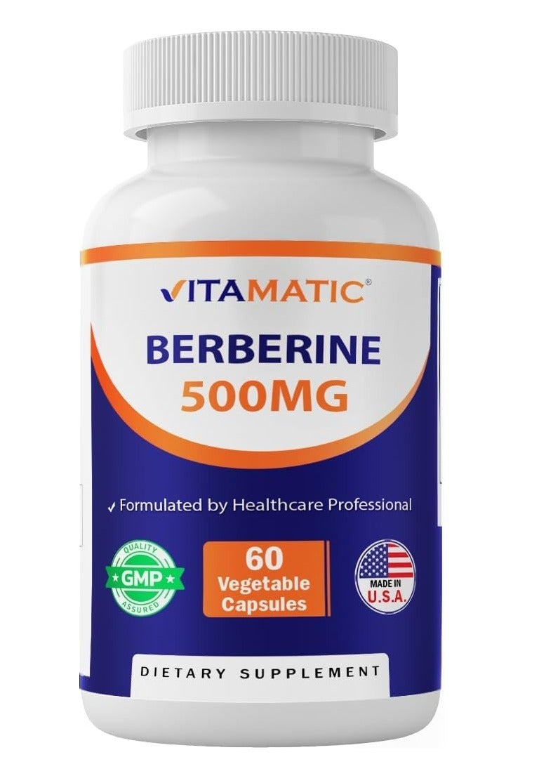 Vitamatic Berberine 500mg Dietary Supplement – Metabolism, Energy & Heart Health Support (60 Veg Capsules) - Image 1
