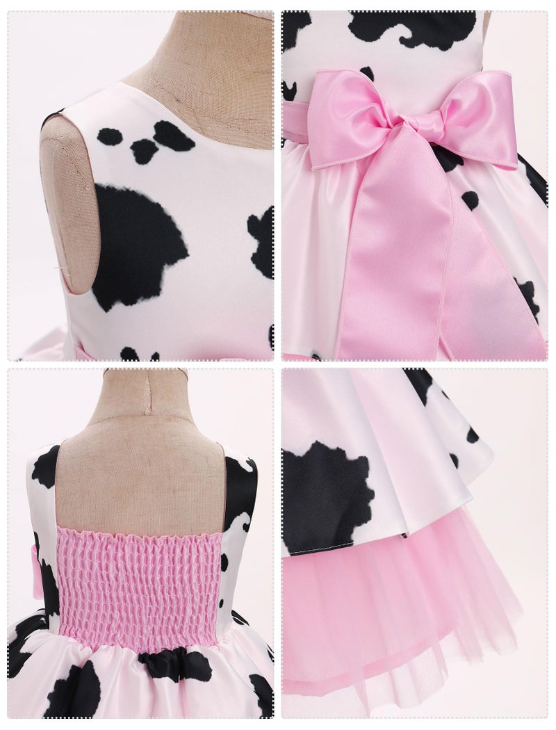 IBAKOM Baby Girl 2t 3t 4t 5t Cow Tulle Dress with Big Bow Toddler Sleeveless Smocked Back 1st Birthday Outfits Kids Flower Girl Summer Wedding Formal Dress Ball Gown Pink-Cow 2-3 Years - Image 4