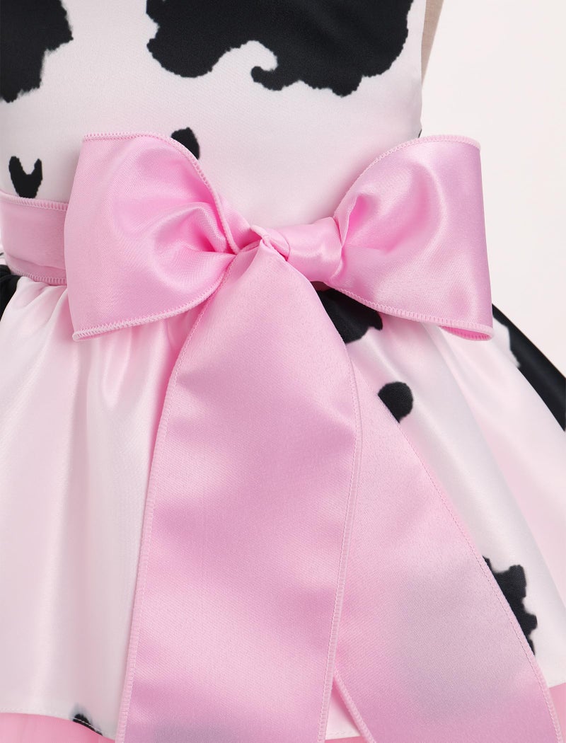 IBAKOM Baby Girl 2t 3t 4t 5t Cow Tulle Dress with Big Bow Toddler Sleeveless Smocked Back 1st Birthday Outfits Kids Flower Girl Summer Wedding Formal Dress Ball Gown Pink-Cow 2-3 Years - Image 2