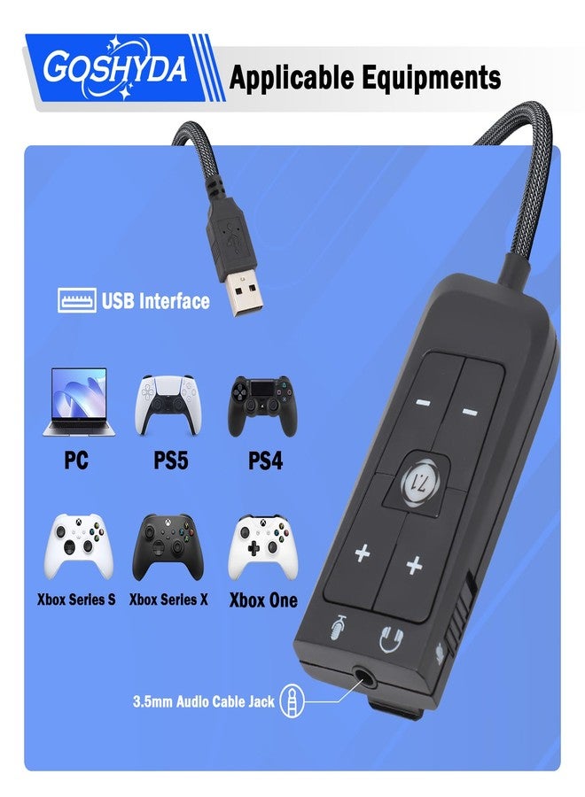 Goshyda USB to 3.5mm Jack Audio Sound Card Adapter for Kingston Cloud II, Gaming Headset 7.1 Channel USB Sound Card for PS5, for Series X S - Image 3