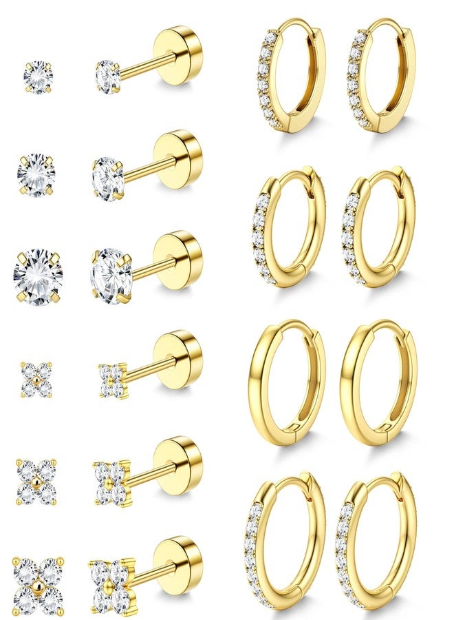 YADOCA Hypoallergenic Gold Stud Hoop Earrings for Women - Surgical Stainless Steel Flat Back Earrings 14K Gold Cartilage Hoops Earring Stacks Small Flatback Stud Earring Sets for Multiple Piercing - Image 1