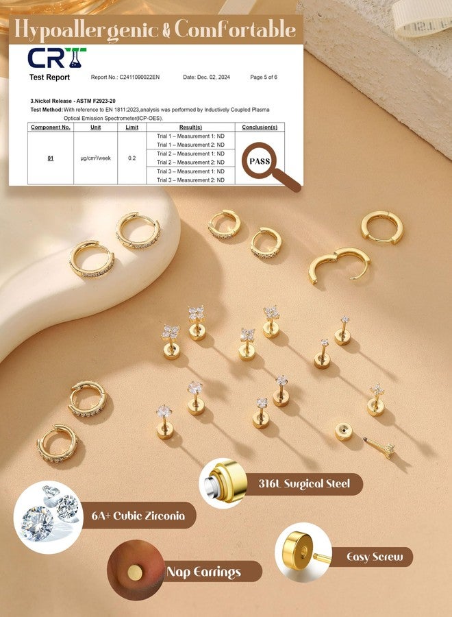 YADOCA Hypoallergenic Gold Stud Hoop Earrings for Women - Surgical Stainless Steel Flat Back Earrings 14K Gold Cartilage Hoops Earring Stacks Small Flatback Stud Earring Sets for Multiple Piercing - Image 4