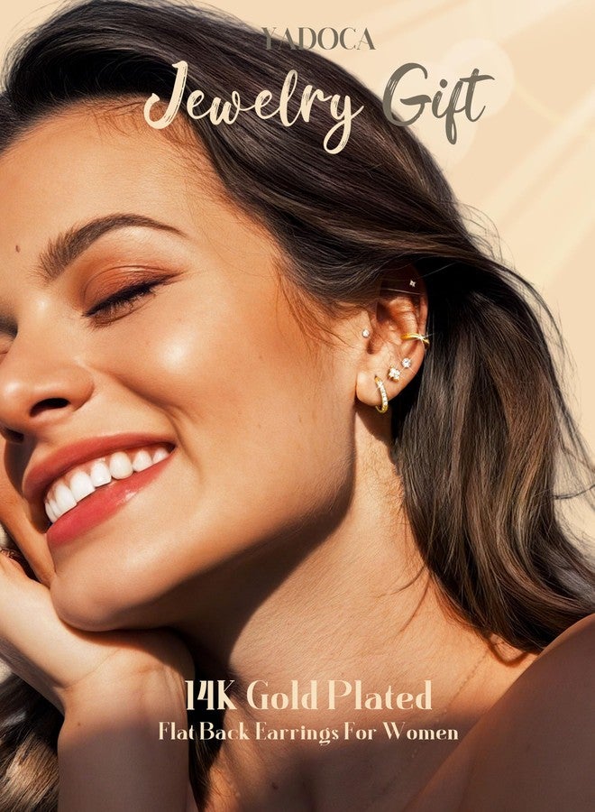 YADOCA Hypoallergenic Gold Stud Hoop Earrings for Women - Surgical Stainless Steel Flat Back Earrings 14K Gold Cartilage Hoops Earring Stacks Small Flatback Stud Earring Sets for Multiple Piercing - Image 3