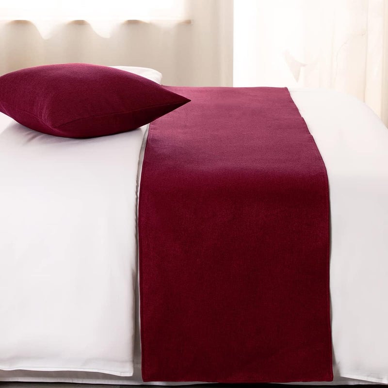 AMBERIS Bed Runner Red, Imitation Linen Decorative Bed Scarf for Home Hotel - Image 2