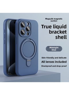 Apple 16 Mobile Phone Case Magsafe Bracket Magnetic 15promax Liquid Silicone IPhone14 Protective Cover Soft-Color:Midnight Blue Bracket Model With Packaging-Applicable Models:iPhone16Pro