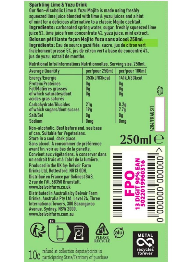 Belvoir Farm Non-Alcoholic Lime & Yuzu Mojito 250ml - Image 2