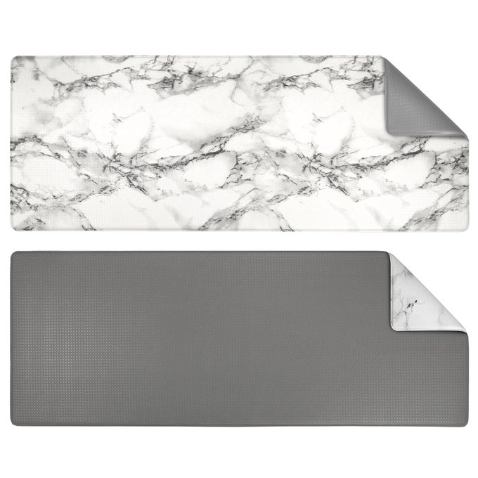 ANTI FATIGUE KITCHEN FLOOR MAT REVERSIBLE CUSHIONED MEMORY FOAM KITCHEN RUG PAD WATERPROOF NONSLIP PADDED COMFORT STANDING MAT FOR OFFICE LAUNDRY HOME 47X17 MARBLE GRAY