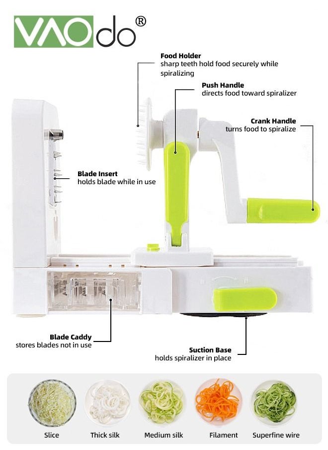 VAOdo - Spiralizer for Veggies Zucchini Noodle Maker Slicer w/ 5 Blade Cutter Attachments Vegetable Spiralizer for Cucumber Slicer Curly Fries Zoodles Potato Squash & Spaghetti - Image 1