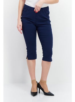 Tchibo Women Slim Fit Plain Crop Pants, Navy Blue  - Image 1