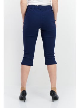 Tchibo Women Slim Fit Plain Crop Pants, Navy Blue  - Image 4