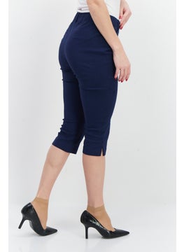 Tchibo Women Slim Fit Plain Crop Pants, Navy Blue  - Image 3