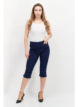 Tchibo Women Slim Fit Plain Crop Pants, Navy Blue  - Image 2