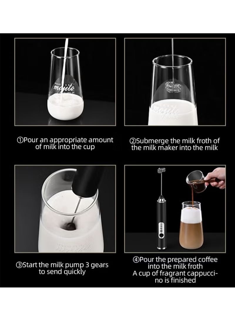 YIQUAN Electric Milk Frother Handheld Electric Whisk Coffee Frother Egg Beater Milk Cappuccino Latte Frother Drink Mixer Kitchen Tools Black - Image 2
