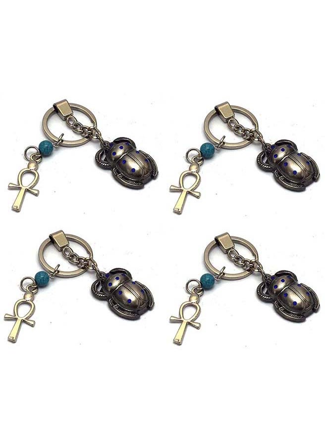 immatgar - 4 pieces of  immatgar pharaonic small Hollow Scarab keychain keyring ancient Egyptian souvenirs gifts for men and women from egypt (Light Black- with key) - Image 1
