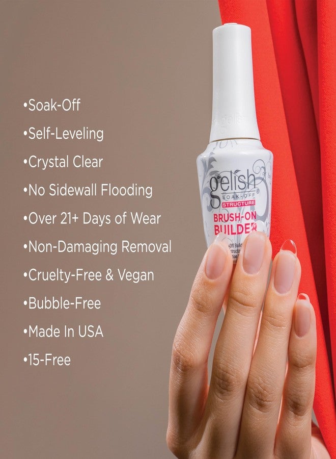 Gelish جلش فرشاة بناء جل - طلاء جل احترافي قابل للنقع للإضافات، والتغطيات، وفن الأظافر - ذاتية التسوية، خالية من HEMA، نباتي، طويلة الأمد، تجفيف بالأشعة فوق البنفسجية/LED (شفاف، 15 مل) - Image 3