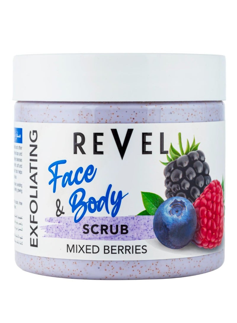 Revel Beauty Care Mixed Berries Face & Body Scrub For Men & Women 475ml, Fruits Scrubber, Exfoliating, Helps Eliminate Dead Skin Cells, Resulting In Soft, Hydrated, Skin Care