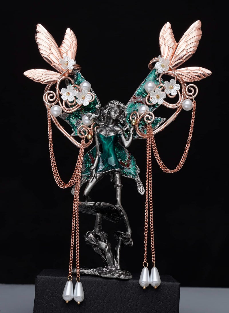 Fairy Wing Ear Cuffs for Women, Handmade Butterfly Wing Earrings Pearls and Tassel Handmade Earrings Dragonfly Wings Pearls Jewelry Elegant Tassel Earrings Stylish Fairy Wing Ear Cuffs for Women Girls - Image 4