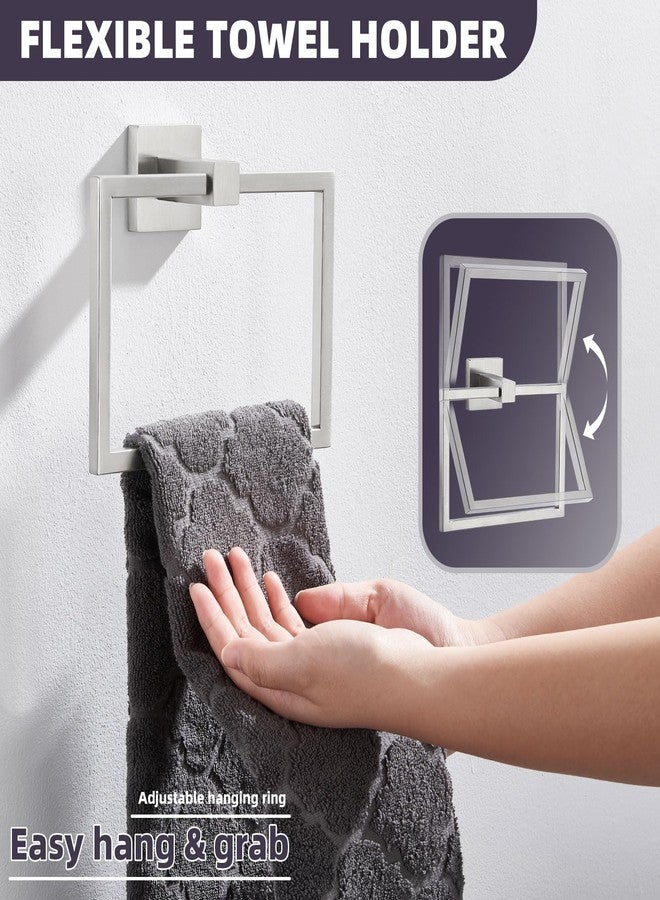 APLusee Brushed Nickel Towel Ring, 304 Stainless Steel Square Bathroom Towel Holder, Wall Mounted - Image 3