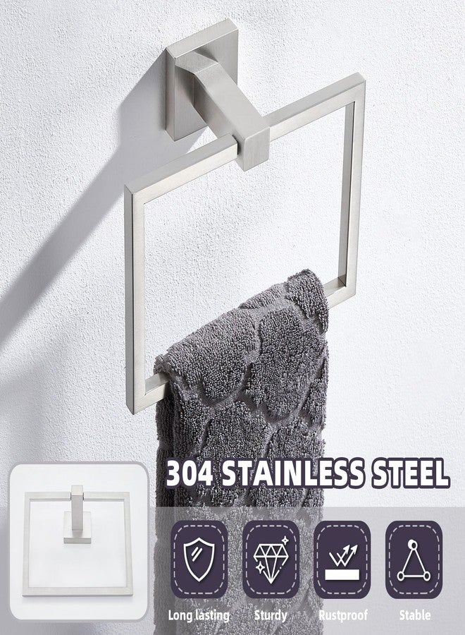 APLusee Brushed Nickel Towel Ring, 304 Stainless Steel Square Bathroom Towel Holder, Wall Mounted - Image 5