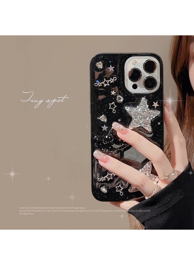 NIBEMINENT Cute And Cool Three Dimensional Stars Protective TPU Case Cover For iPhone 17 Pro, Black